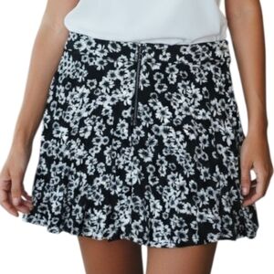 Floral Black and White Skater Skirt XL